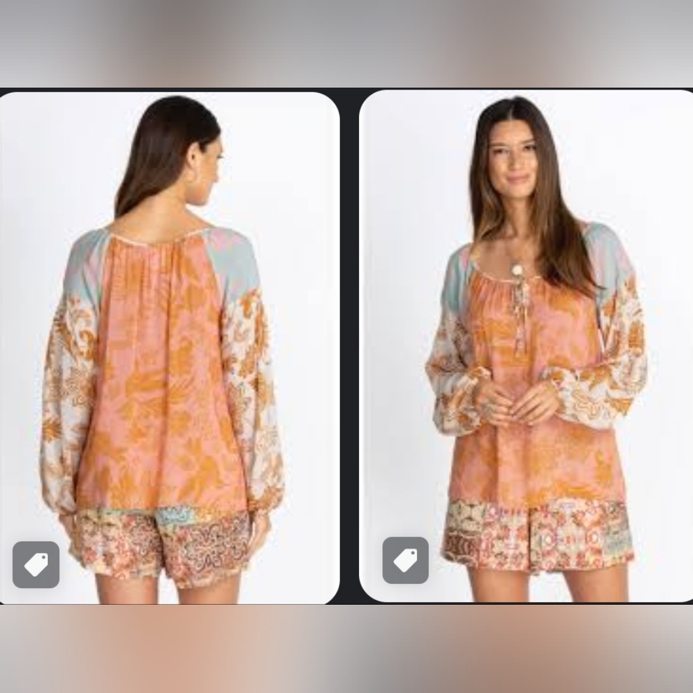 Johnny Was Jade Waimea Peasant Top